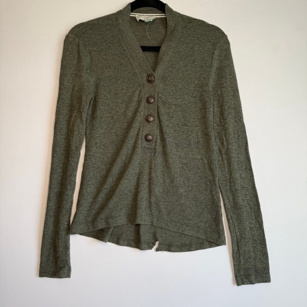 Anthropologie Saturday/Sunday Henley‎ Sweater, Green, Size XS